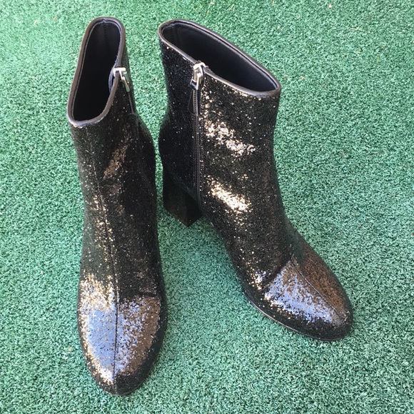 NWT Red Valentino Glitter Block Heel Boot Black 37 - Picture 5 of 16